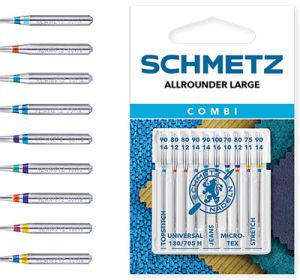 Schmetz Allrounder Large Machine Needles Mixed Pack of Topstitch Universal Jeans Microtex and Stretch | 