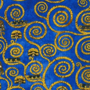 Gustav Klimt fabric: Cobalt Scrolls Metallic | 