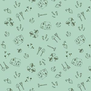 Gardening Fabric: Tossed Tools Mint (per 1/4 metre) | 