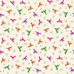 Jewel Tones fabric: Hummingbird Cream (per 1/4 metre) | 