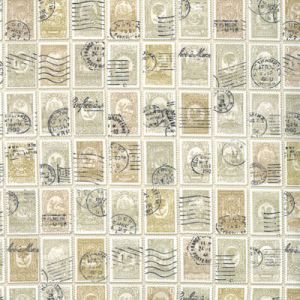 Flea Market Fresh Fabric: Stamps Parchment (per 1/4 metre) | 