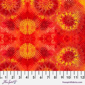 Sue Penn Happy Blooms fabric: Sunburst Flame (per 1/4 metre) | 