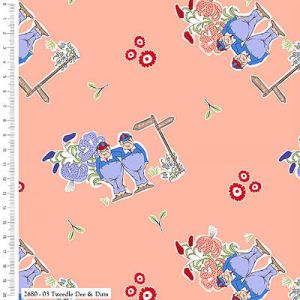 V&A Alice in Wonderland Fabric: Tweedle Dum & Tweedle Dee Peach (per 1/4 metre) | 