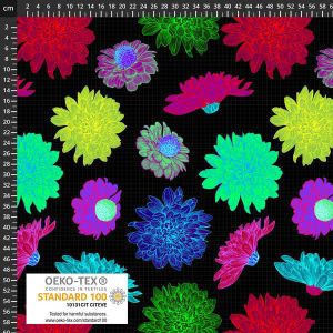 Radiate Life fabrics: Large Flowers on Black Grid | 