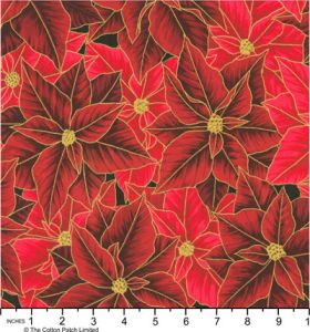 Holiday Flourish, Festive Finery fabric: Poinsettias, Cranberry | 