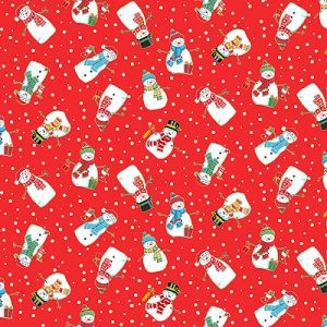 Merry Christmas fabric: Snowmen Red (per 1/4 metre) | 