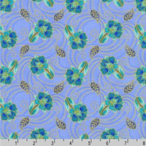 Jaikumari Fabric: Flower Motif Sky (per 1/4 metre) | 