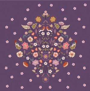 Isabella fabric: Bouquet on Dark Plum, 56" Quilt Panel | 