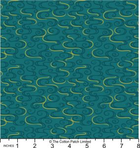 Year of the Dragon fabric: Dragon Swirl on Dark Jade, Gold Metallic | 