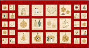 Christmas Wonders fabric: Panel Red on Cream 60cm | 