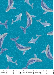 Ocean Glow Fabric Whales on Aqua (Glow in the Dark) Lewis and Irene | 