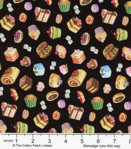 Kids Conversational fabrics: Pastries on Black | 