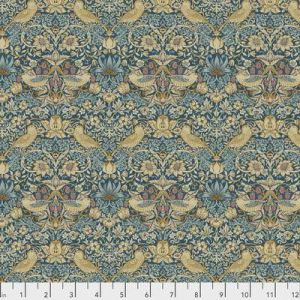 William Morris Bloomsbury Fabric: Mini Strawberry Thief Teal (per 1/4 metre) | 