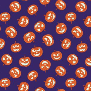 Haunted House Fabric Pumpkin Faces on Purple (Glow in the Dark) Lewis and Irene | 