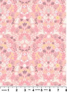 Spring Treats Fabric: Mirrored Bunny Chicks rose pink Lewis and Irene | 