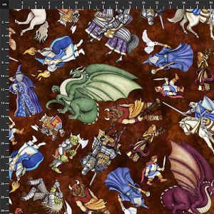 Dragon Quest fabric: Dragons and Knights Brown (per 1/4 metre) | 