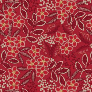 Noel Fabric: Festive Floral Red/Gold (per 1/4 metre) | 