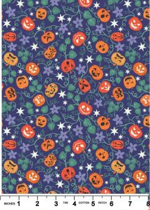 Castle Spooky Fabric: Pumpkins on Blue Lewis and Irene | 