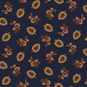 Stacy West Fabrics: Leaf and Spray Toss Navy (per 1/4 metre) | 