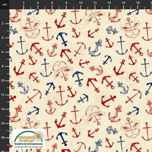 My Seven Seas Fabric: Anchors Sand (per 1/4 metre) | 