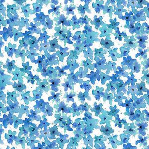 Midnight Sapphire Fabric: Small Abstract Florals Blue on White (per 1/4 metre) | 