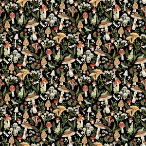 Wild Harvest fabric: Fungi and Leaves, Dark | 