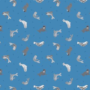 Small Things Polar Animals Fabric: Seals Surf Blue Lewis and Irene | 