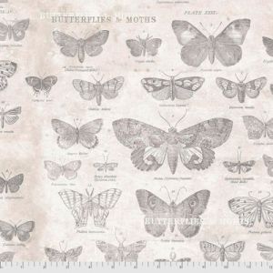 Eclectic Elements Monochrome fabric: Butterflies Parchment (per 1/4 metre) | 