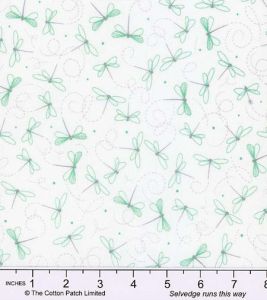 Quilters Coordinates fabric: Teal Dragonflies on White | 