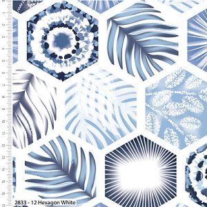 Indigo Elements Fabric: Hexagon White (per 1/4 metre) | 