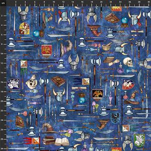 Dragon Quest fabric: Weapons and Shields Blue (per 1/4 metre) | 