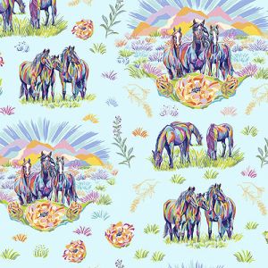 Calico Horses fabric: Messengers Aqua | 