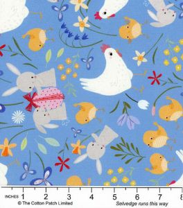 Sweet Spring Fabric: Allover Easter Animals, Blue | 