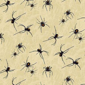 Mystery Manor Halloween fabric: Black Widows Cream (per 1/4 metre) | 