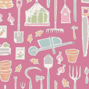 Tilda Tiny Farm Fabric: Farm Tools Pink (per 1/4 metre) | 