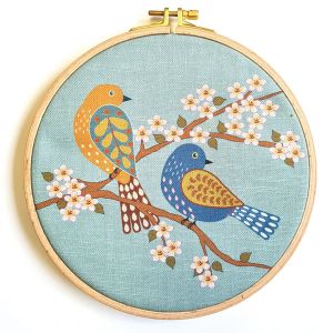 Printed Linen Embroidery Kit Birds & Blossoms | 