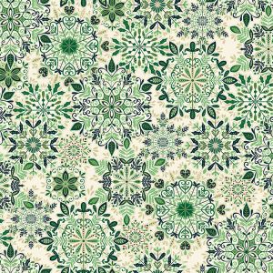 Enchanted Christmas fabric: Snow Crystal Green | 