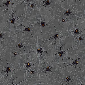 Mystery Manor Halloween fabric: Black Widows Black (per 1/4 metre) | 