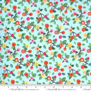 Fanciful Forest fabric: Flower Blossoms Aqua (per 1/4 metre) | 