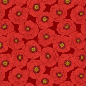 Poppies fabric: Large Poppy on Red | 