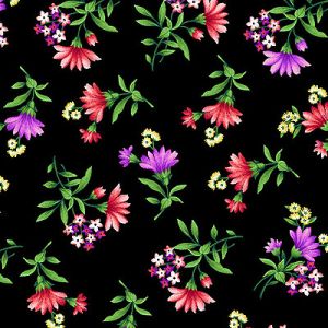 Floral Fabric: Bright Blooms Black (per 1/4 metre) | 