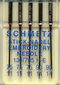 Schmetz Embroidery Sewing Machine Needles Mixed 75/11x3 & 90/14x2 | 