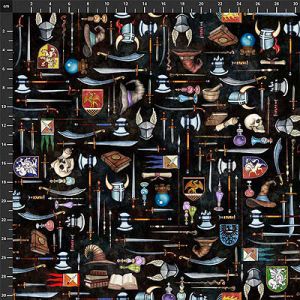 Dragon Quest fabric: Weapons and Shields Black (per 1/4 metre) | 