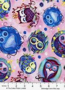 Hootie Patootie fabrics: Owl Toss, Pink | 