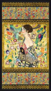 Gustav Klimt fabric: Lady with Fan, Gold 58 x 107cm Panel | 