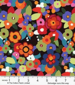 Modern Palette fabrics: Jewel Box Flowers, Black | 