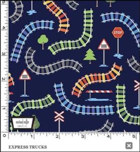 Trains fabric: Express Trucks, Navy | 