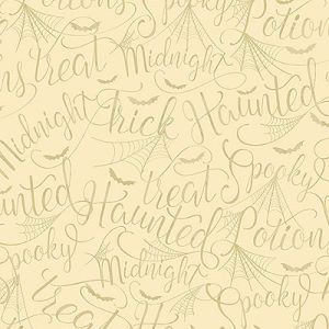 Mystery Manor Halloween fabric: Cryptic Script Cream (per 1/4 metre) | 