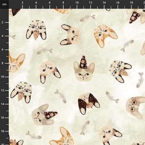 Marcel Fabric: Party Hats on Cats Cream (per 1/4 metre) | 