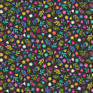 Katie's Cats Fabric: Ditzy Flowers Grey (per 1/4 metre) | 